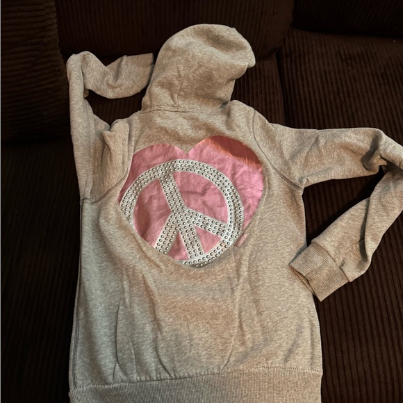 PINK Victoria's Secret Tops - PINK by Victoria’s Secret, grey hoodie embellished with pink hearts/studs Size M